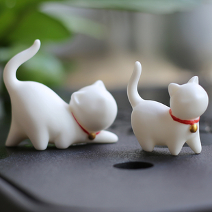 茶宠摆件茶玩小摆设白瓷，萌小猫可爱陶瓷，摆件纸镇笔架笔搁送礼猫咪