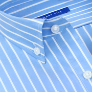 蓝白条纹衬衫男长袖扣领纯棉商务正装衬衣免熨烫春季衬衫修身