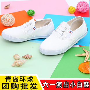 青岛环球儿童鞋幼儿园，体操鞋小白鞋白球鞋男童，女童白色舞蹈帆布鞋