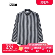 izzue男装长袖条纹衬衫，2023秋季潮流时尚，拼色衬衣8130f3l