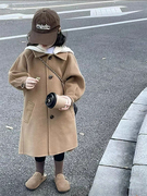 韩版童装儿童呢子大衣外套，冬季男女童洋气加厚中长款连帽上衣