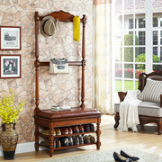 欧式实木衣帽架创意 美式卧室挂衣架落地衣架换鞋凳门厅置物