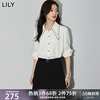 lily2024春女装优雅气质，通勤款垂坠感撞色镶边，复古尖领白衬衫