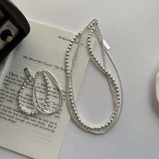 S925纯银圆珠手链女士多层缠绕项链小众设计朋克锁骨链手饰套装