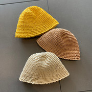韩国宝宝草帽夏季婴幼，儿童出游遮阳帽春夏，可折叠草编水桶渔夫帽潮