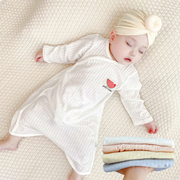 婴儿连体衣睡袋夏季空调房春薄款男女童护肚宝宝，纯棉长袖开扣睡衣