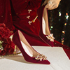 红色结婚鞋女2024秋冬秀禾婚纱，两穿高跟鞋中式新娘敬酒礼服鞋