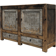 速发古朴实木两门餐边柜复古中式做旧玄关柜松木储物柜子鞋柜