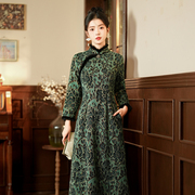 新中式旗袍长袖改良版，连衣裙冬季长款加绒加厚中年妈妈装显瘦