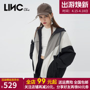 LINC金羽杰2022秋冬高街色块拼接轻暖羽绒服女夹克Y22802008