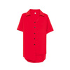 气质女雪纺通勤翻领短袖打底衫不规则2021开衫纯色红色欧美单排扣