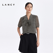 LANCY/朗姿2023夏季衬衫女圆形波点飘带高级感法式通勤衬衣