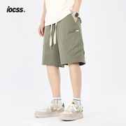 iocss浅绿色水洗弹力宽松直筒5分短裤，男夏季休闲中裤时尚工装裤子