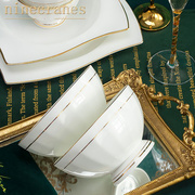 碗碟套装家用组合欧式简约轻奢金边景德镇陶瓷器骨瓷餐具套装碗