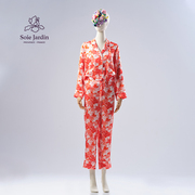 soie jardin3#枫叶百合系列真丝长款套装丝绸睡衣休闲家居服