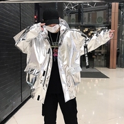 ifashion亮面pu皮夹克男士，个性潮牌连帽嘻哈hiphop舞台，演出服装