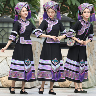 24款黑配紫八角花壮族服装女传统服饰长裙高档回娘家三月三民族服