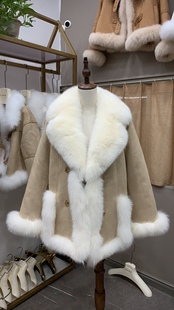 2023年冬季整皮狐狸毛皮草(毛，皮草)外套韩版西服，领中长款时尚毛毛大衣