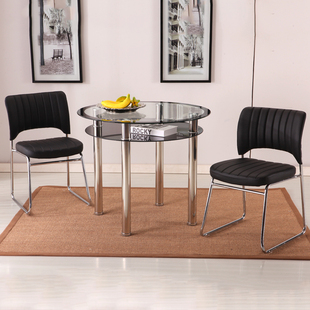 圆形玻璃餐桌钢化简约现代小户型不锈钢家用吃饭桌子一桌四椅组合