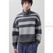 kuyiou重磅粗针羊毛，拉链韩版条纹韩版针织羊毛衫，加厚高领毛衣男