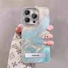 ins高级冰蓝渐变锡纸纹适用苹果16promax手机壳iPhone5创意14新款13电镀羽纱pro女12plus支架xs带镜头膜防摔