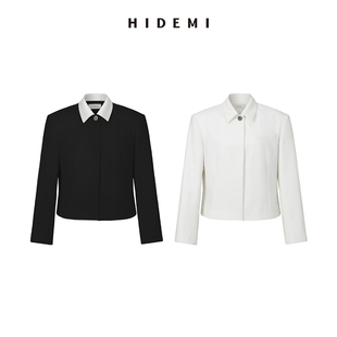 HIDEMI 简约一粒扣翻领式短款夹克西服外套 白色/黑色（小白领）
