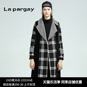 lapargay纳帕佳女装冬季黑白色，格子大衣中长款毛呢外套
