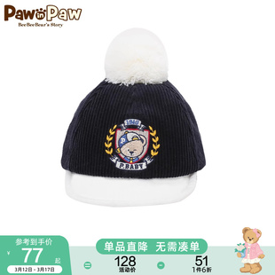 PawinPaw卡通小熊童装冬季男女宝宝帽子可爱毛球顶鸭舌帽