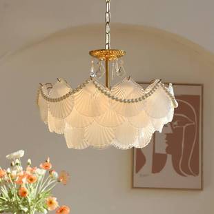 轻奢法式贝壳玻璃吊灯 复古美式轻奢餐厅卧室客厅珍珠水晶灯具