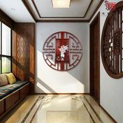 中式客厅玄关装饰画玉雕画实木圆形室内立体浮雕画客厅餐厅墙壁