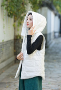 23冬季棉麻女装重工绗格夹棉加厚保暖外套外穿女式棉背心马甲