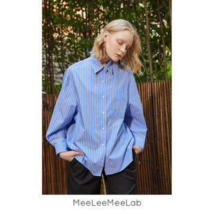 MeeLeeMeeLab 原创大廓形大袖子蓝条纹进口高支全棉衬衫衬衣