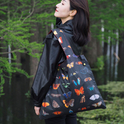 loqi时尚购物袋轻便折叠旅行袋大容量艺术，单肩包防泼水蝴蝶