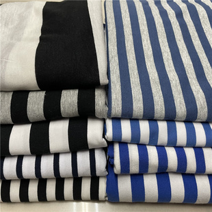 黑白色蓝白色条纹纯棉针织，布料弹力海魂衫短袖，t恤夏季服装面料
