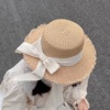 优雅日系女童帽子毛边拉菲，草夏季遮阳帽，度假沙滩草帽亲子太阳帽潮