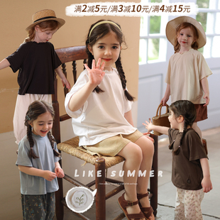 宝宝幼儿园韩系刺绣宽松短袖，允儿妈女童时尚花边，领t恤儿童夏装