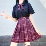 日本学院高腰jk格子短裙百褶裙套装正版有定位线萌妹日系沙华