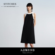 stitches瑧緻时雨黑色裙子，2024春季港味复古气质，无袖背心连衣裙
