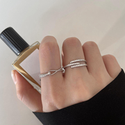 闪钻多层戒指s925纯银女精致简约冷淡风几何高级时尚韩式气质指环
