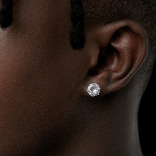 luckjay钻石耳钉男士纯银，欧美嘻哈美式六爪锆石，超闪耳蜗钉耳饰
