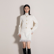 neenjojo进口羊毛双面呢套装鸵鸟，毛套装(毛套装，)短款毛呢2023冬季外套女
