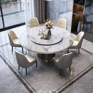 意式轻奢大理石餐桌椅，组合家用小户型圆桌，现代简约圆形带转盘饭桌
