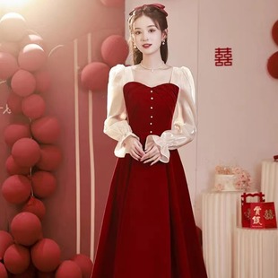小个子新娘结婚订婚红色，敬酒服日常大码订婚旗袍礼服新中式连衣裙