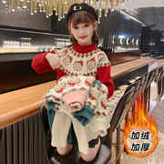 女童毛衣秋冬2023加绒加厚针织衫，儿童中大童半高领打底衫冬季