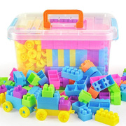 大小儿童玩具多变拼插装益智拼塔塑料积木汽车手工幼儿园方块桶装