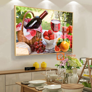 餐厅饭厅厨房挂画墙画现代简约水果，花卉装饰画有框画壁画单幅