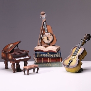 创意小提琴钢琴吉他摆件工艺品家居饰品模型复古怀旧仿真道具室内