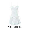 欧美法式鱼骨，设计白色吊带裙修身棉布小众，辣妹连衣裙短裙