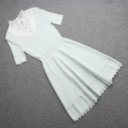 五兰米特卖春季女装小香风针织蕾丝拼接连衣裙2RA1084360