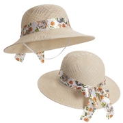 女夏季户外防晒沙滩，盆帽遮阳大沿花朵，蝴蝶结草帽可折叠太阳帽